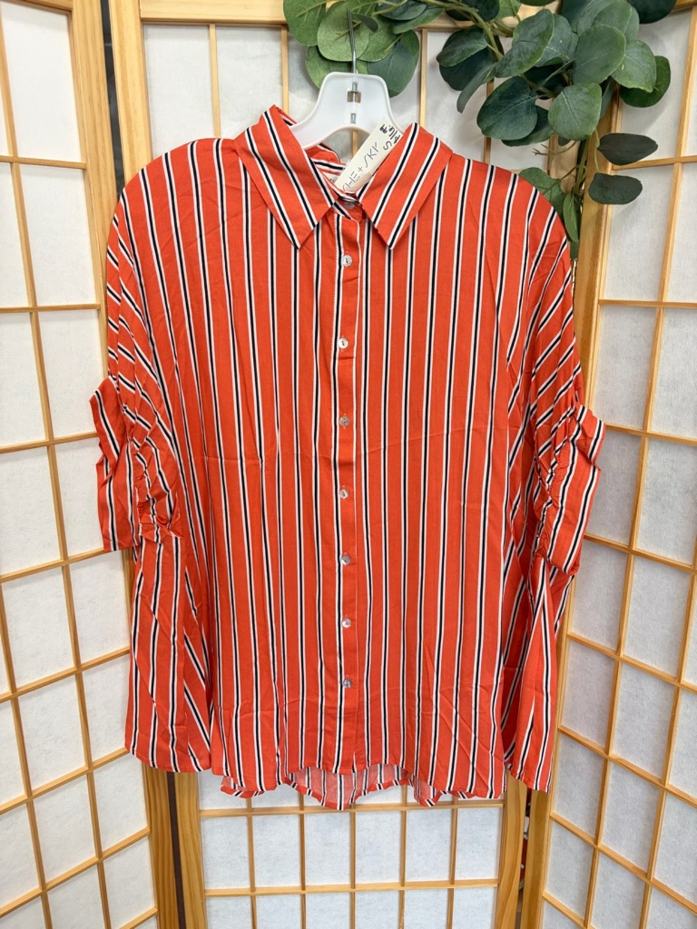 She and Sky Orange Striped Button-Down Blouse